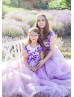 Pink Lavender Floral Appliques Tulle Dreamy Flower Girl Dress